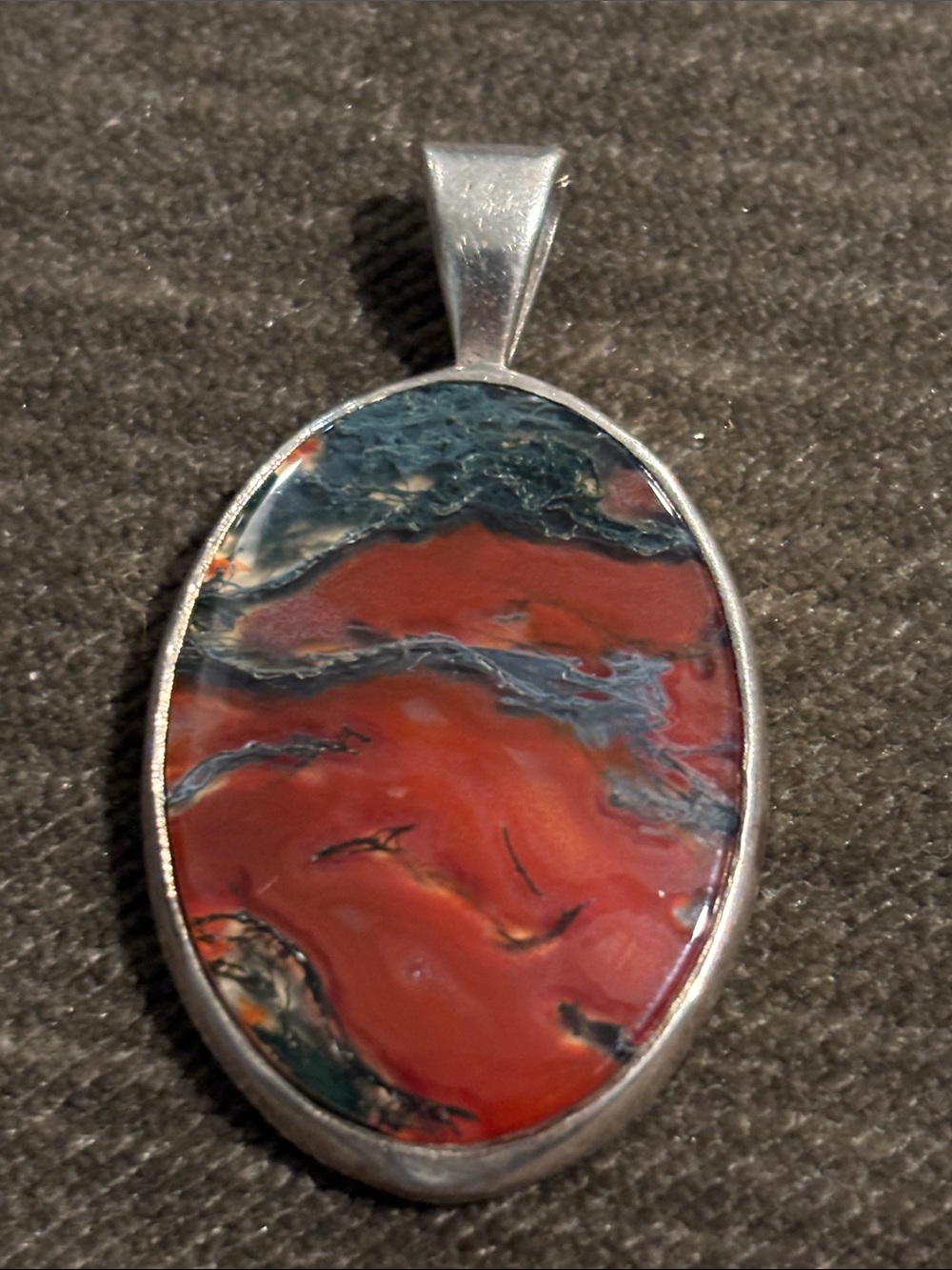 .925 Sterling Silver Oval PICTURE JASPER PENDANT Vintage Fine Jewelry 1990’s